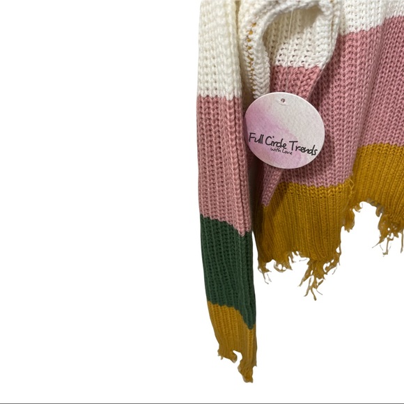 FULL CIRCLE THREADS DISTRESSED FRAYED COLOR BLOCK CROPPED SWEATER NWT - Picture 13 of 16